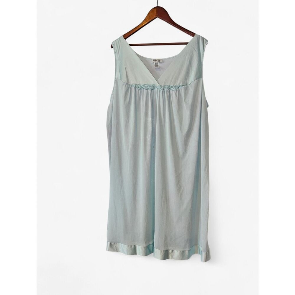 Vintage Vanity Fair Pastel Blue Nylon Satin Trim Floral Detail Nightgown XXXL